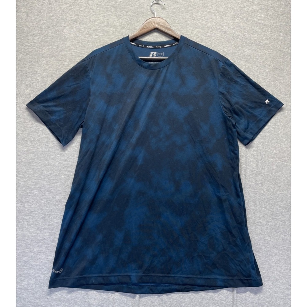 Russell Dri-Power 360 T-Shirt Mens XL Blue Tie Dye Moisture Wicking Athletic Fit